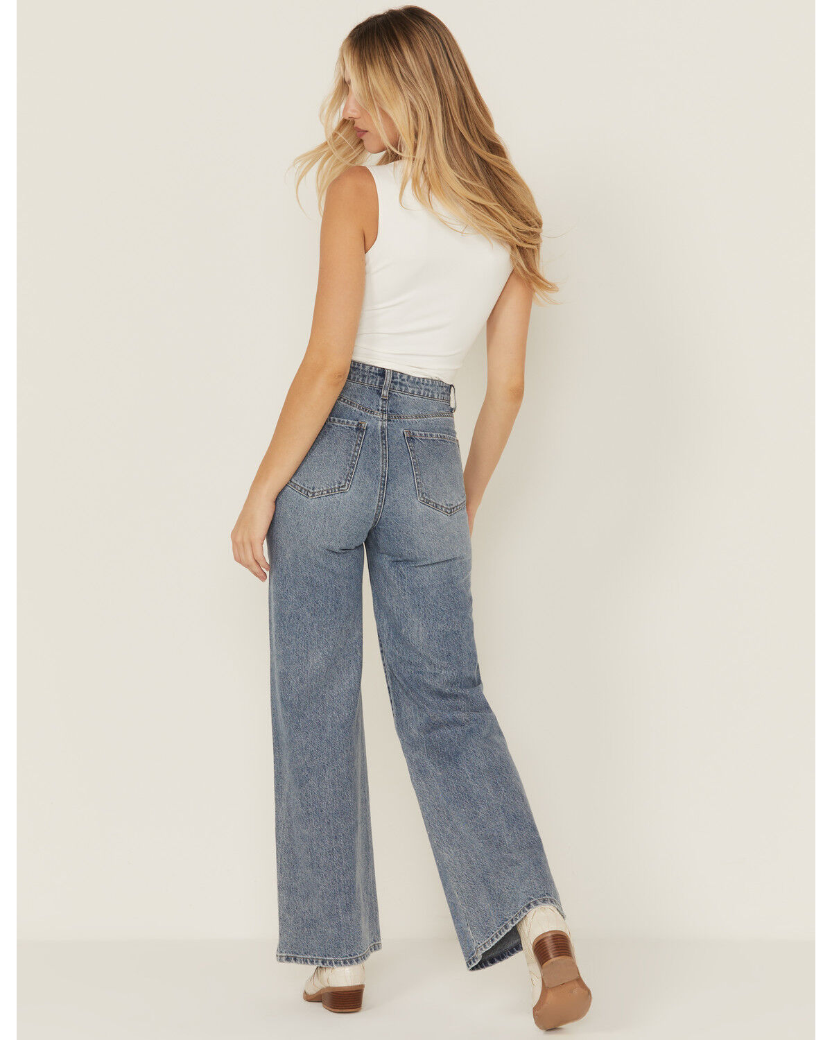 Image #3 - Daze Women's Far Out Medium Wash High Rise Studded Wide Leg Denim Jeans, Medium Wash, hi-res