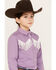 Shyanne Girls' Solid Long Sleeve Western Riding Shirt, Purple, hi-res