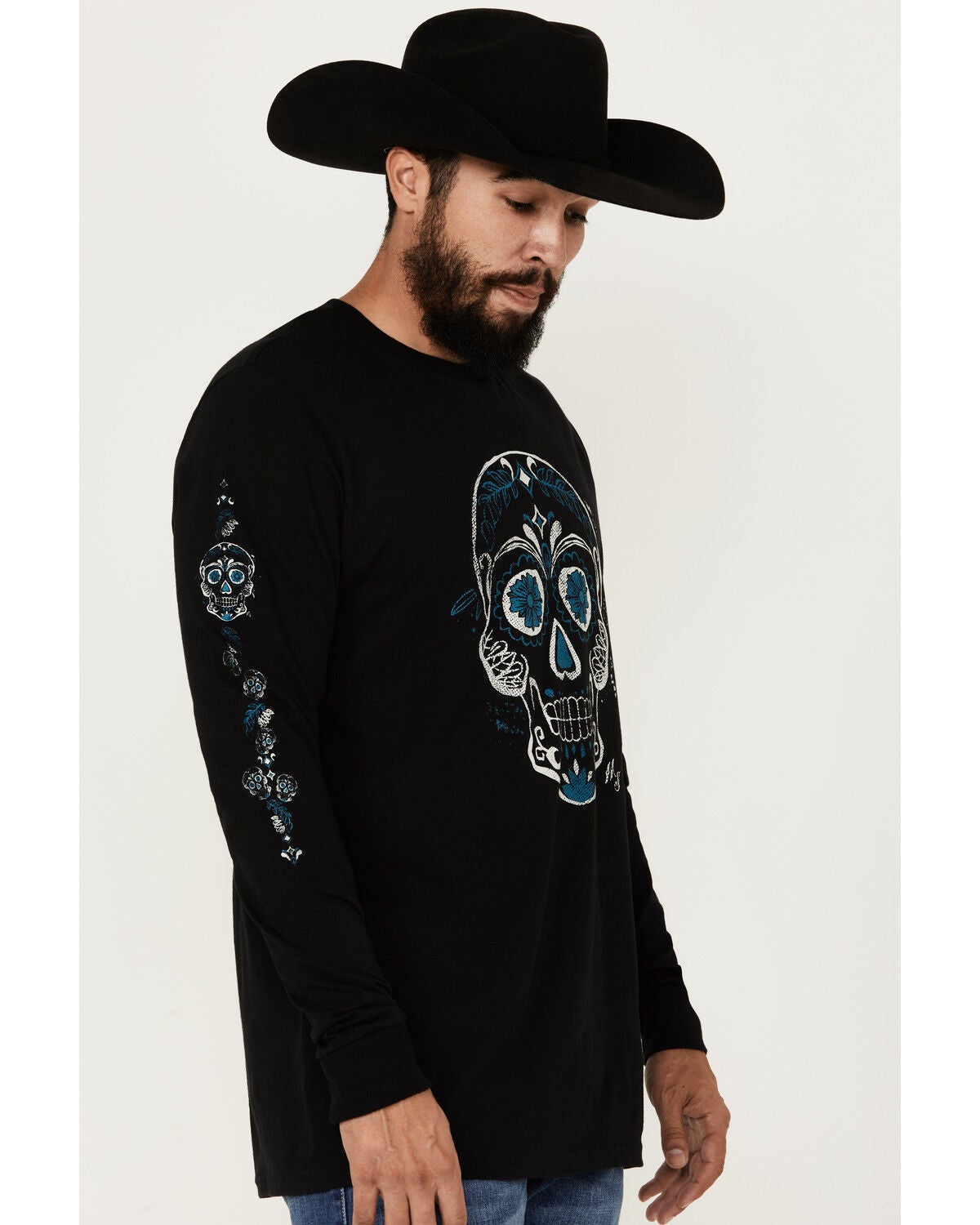 Moonshine Spirit&reg; Men's Candy Skull Long Sleeve Graphic T-Shirt, Black, hi-res