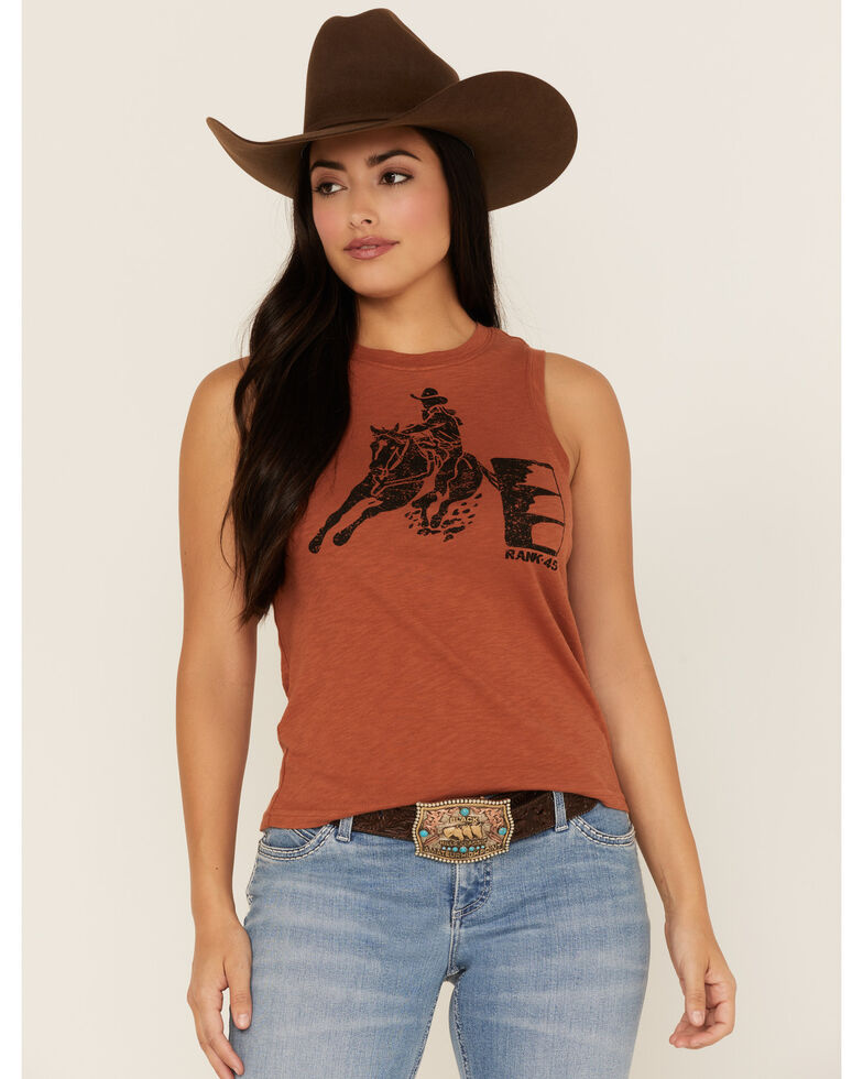 Rank 45 Women's Barrel Racer Graphic Tank Top, Rust Copper, hi-res