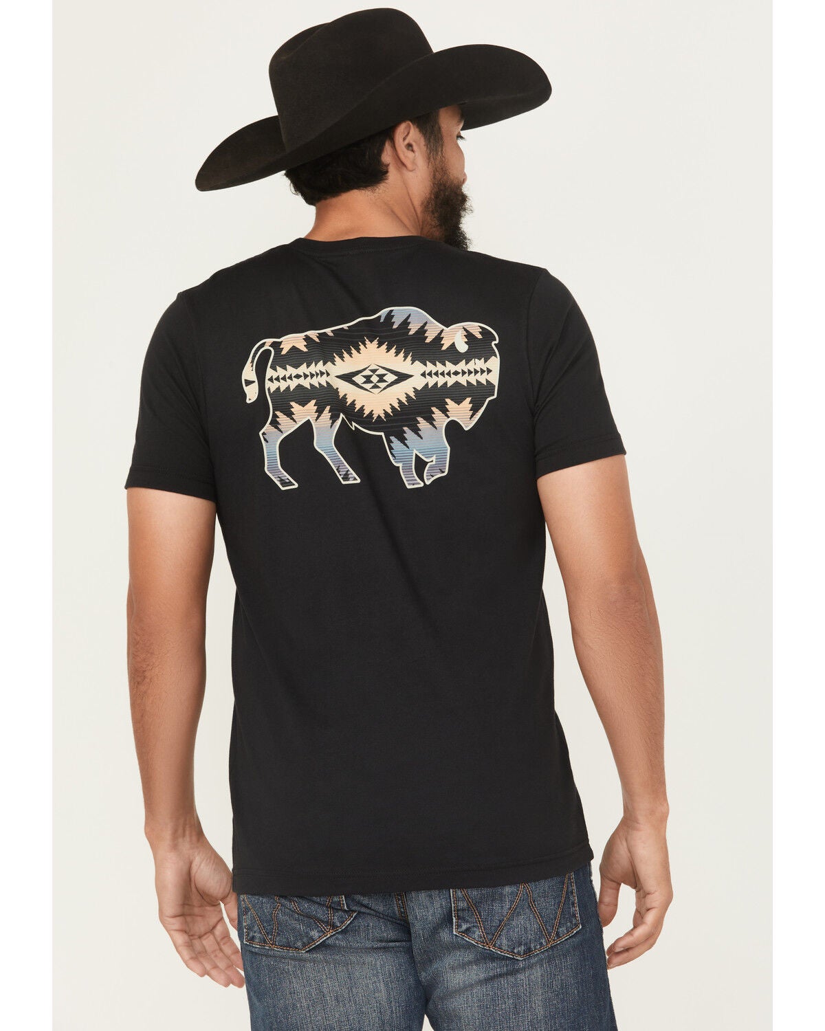 Pendleton Men's Sunset Geo Print Bison Short Sleeve Graphic T-Shirt, Black, hi-res