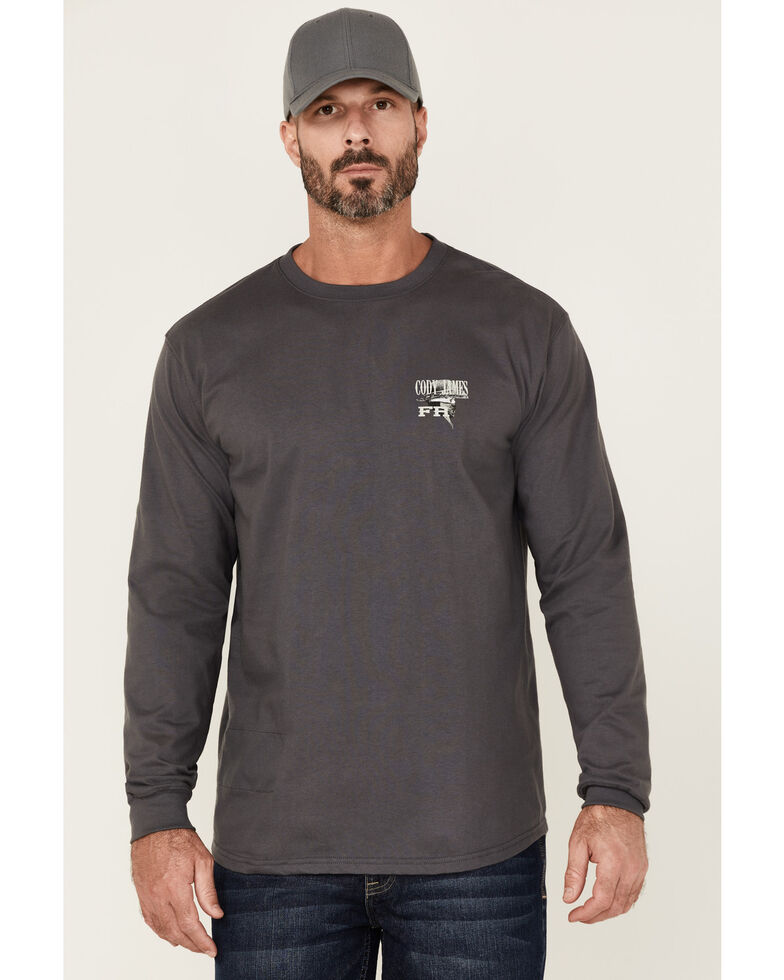 Cody James Men's FR Charcoal Bandit Graphic Long Sleeve Work T-Shirt , Charcoal, hi-res