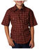 Image #1 - Roper Boys' Southwestern Print Short Sleeve Snap Western Shirt, Red, hi-res
