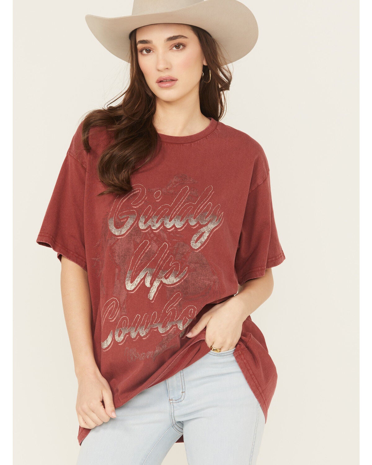 Wrangler Women's Giddy Up Short Sleeve Oversized Graphic Tee, Rust Copper, hi-res