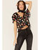 Image #1 - Beyond The Radar Women's Floral Satin Button Front Blouse, Black, hi-res