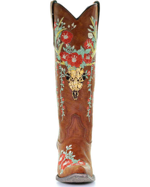 Image #5 - Corral Women's Deer Skull & Floral Embroidery Western Boots - Snip Toe, Tan, hi-res