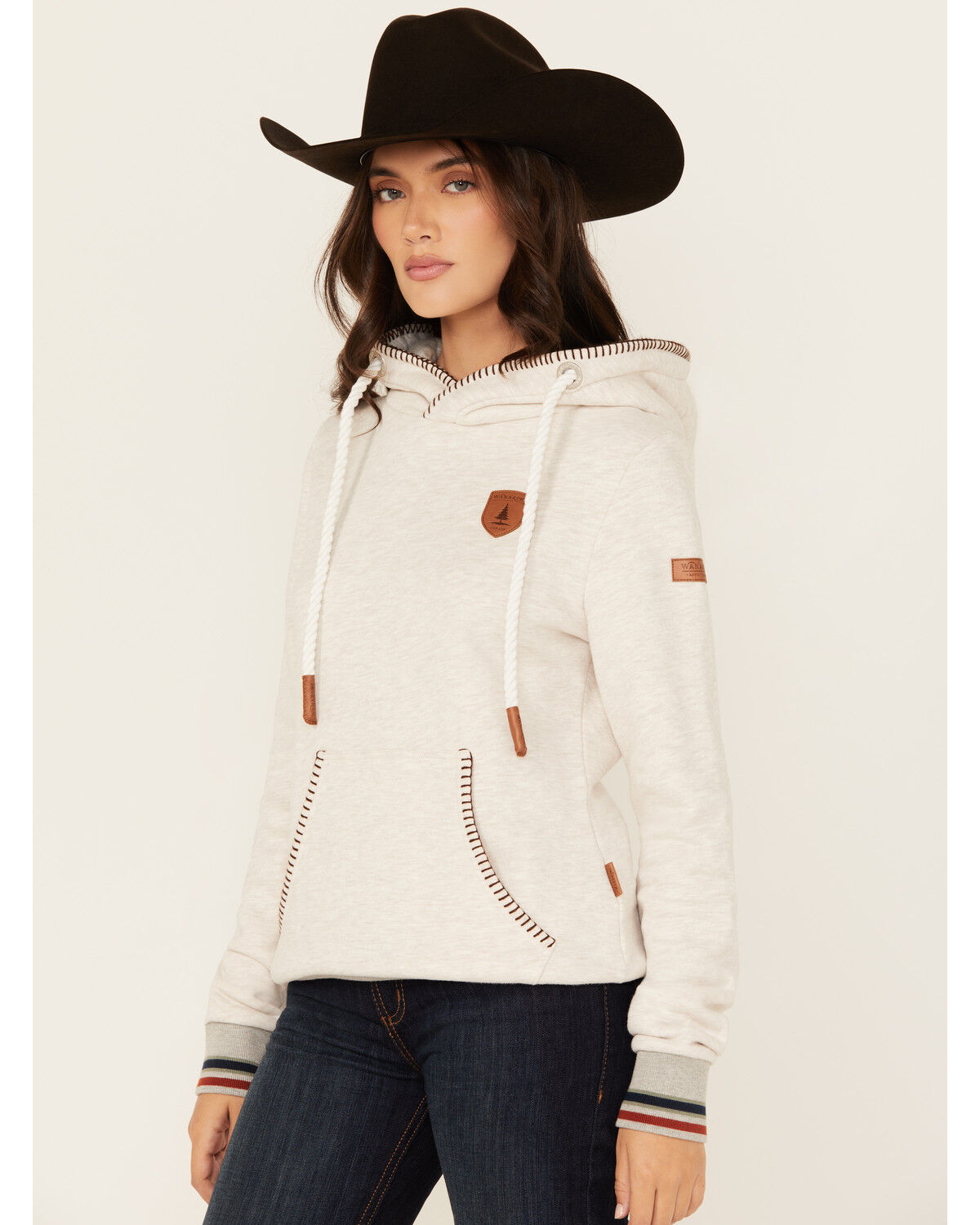 Image #2 - Wanakome Women's Annook Stitch Logo Hoodie, Oatmeal, hi-res