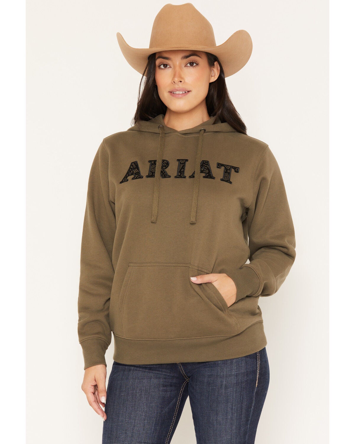 Ariat Women's Boot Barn Exclusive Lace Logo Hoodie, Olive, hi-res