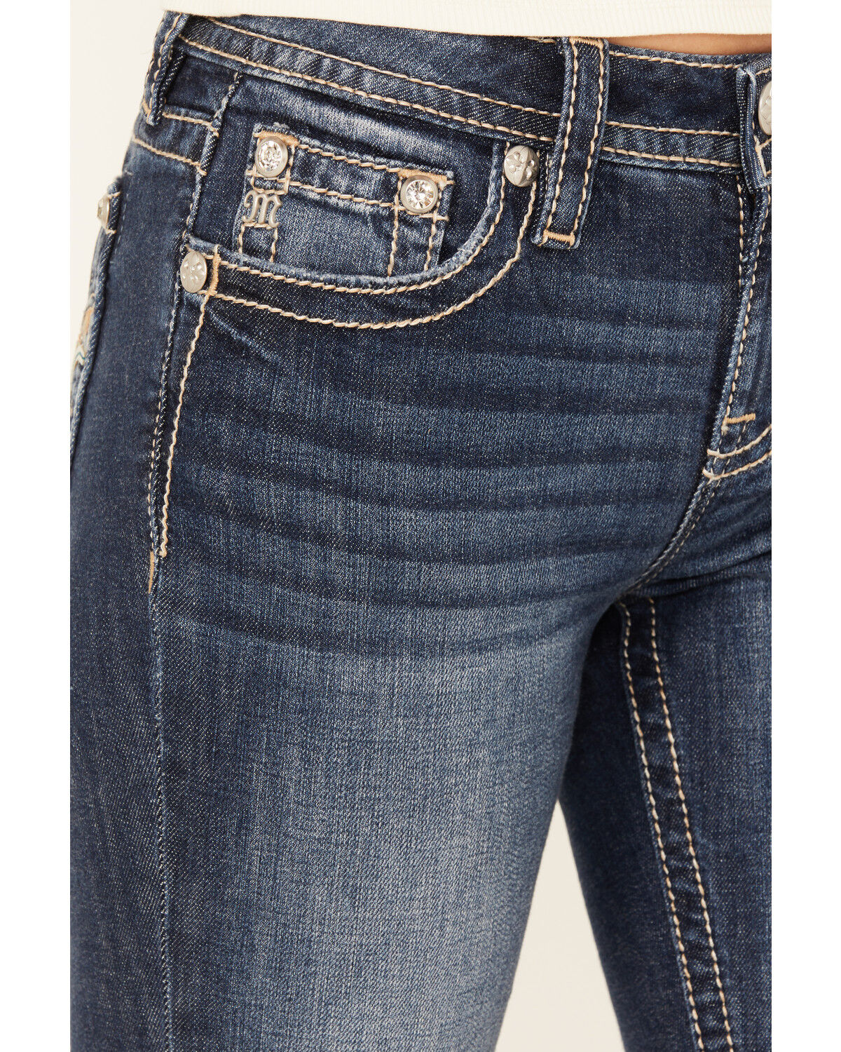 Image #4 - Miss Me Women's Dark Wash Mid Rise Stretch Bootcut Jeans, Dark Wash, hi-res