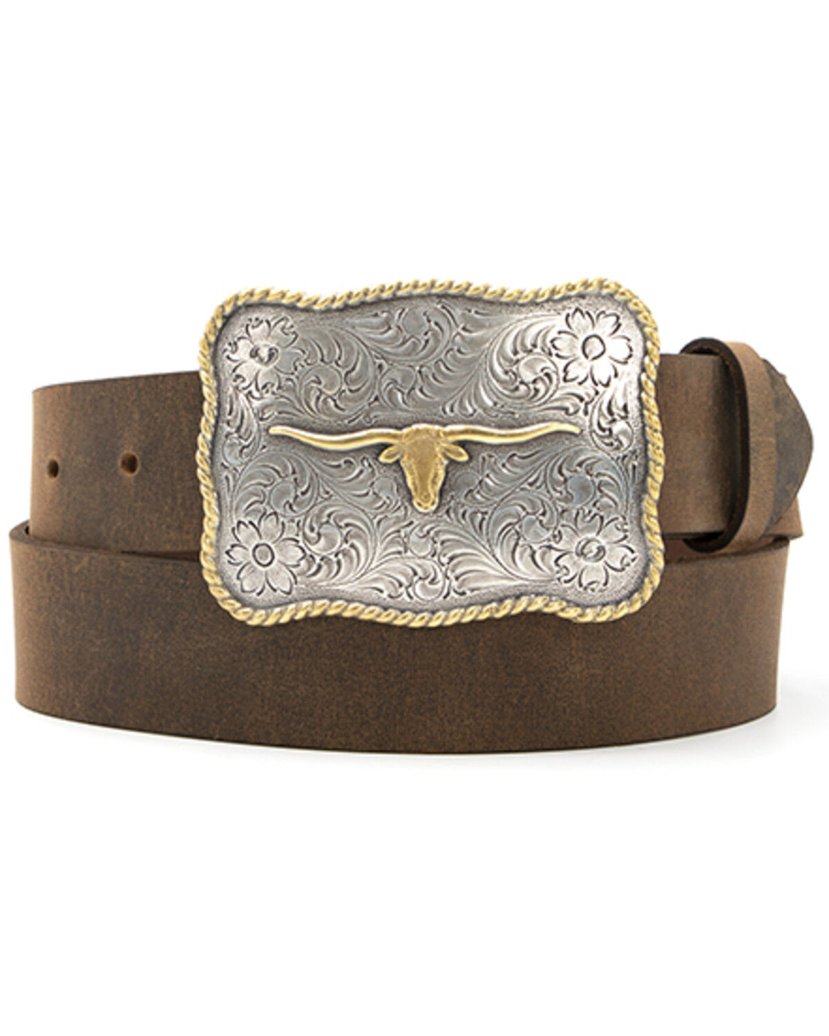 Image #1 - Cody James Men's Scalloped Longhorn Western Belt, Brown, hi-res