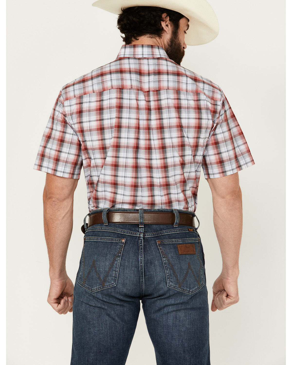 Image #4 - Cinch Men's Plaid Print Short Sleeve Button-Down Western Shirt, Red, hi-res