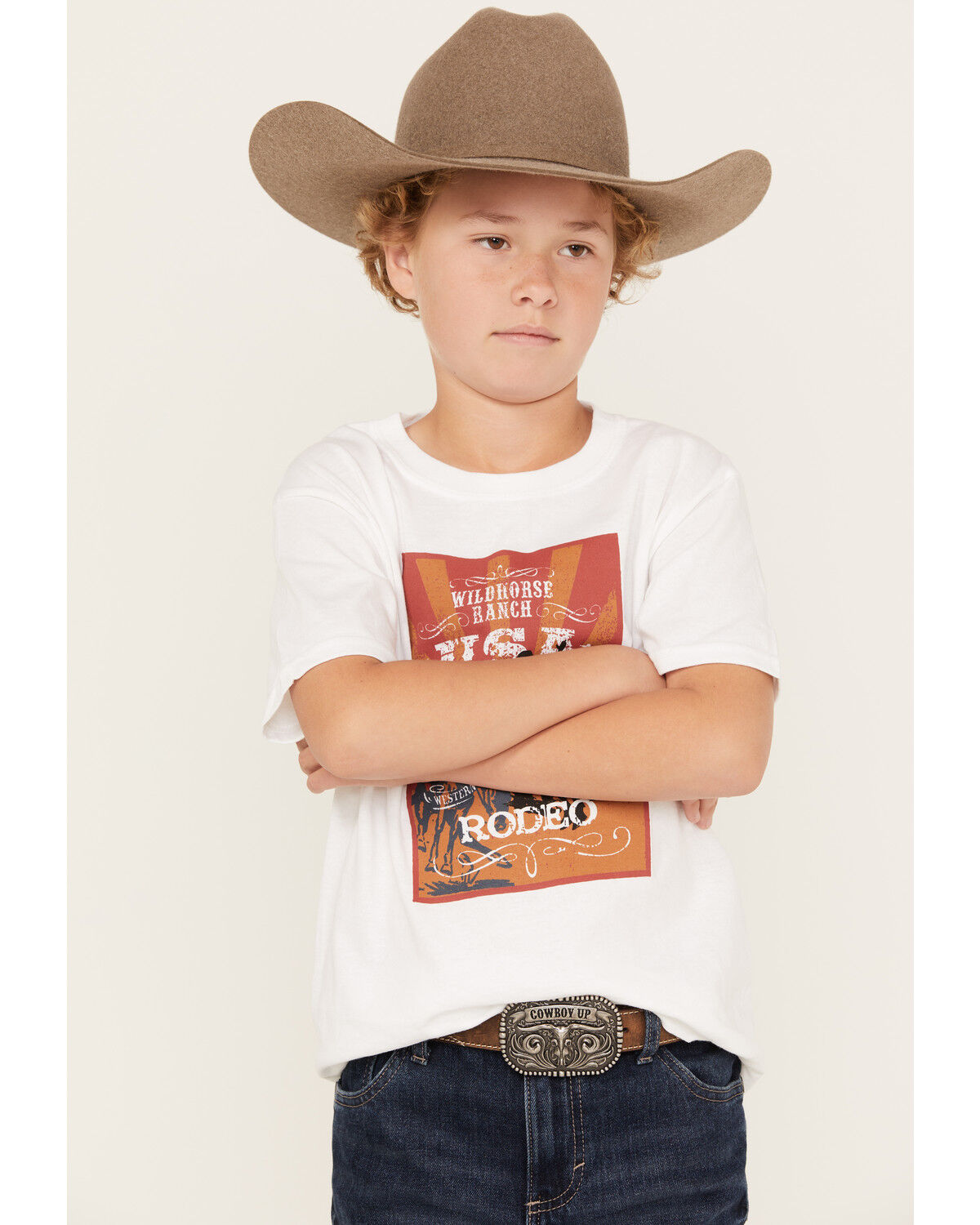Image #1 - Cody James Boys' Rodeo Graphic Short Sleeve Western Shirt, Oatmeal, hi-res