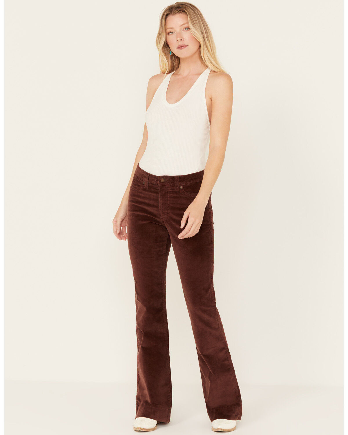 Image #1 - Wrangler Retro Women's Corduroy High Rise Stretch Trouser Jeans, Brown, hi-res