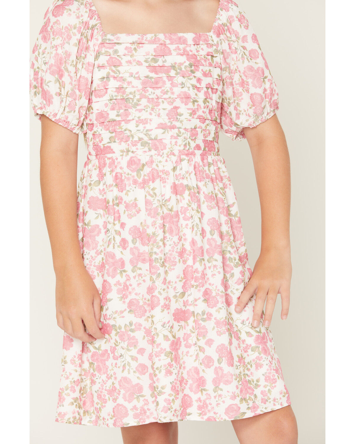 Image #3 - Trixxi Little Girls' Floral Print Puff Sleeve Midi Dress, Pink, hi-res
