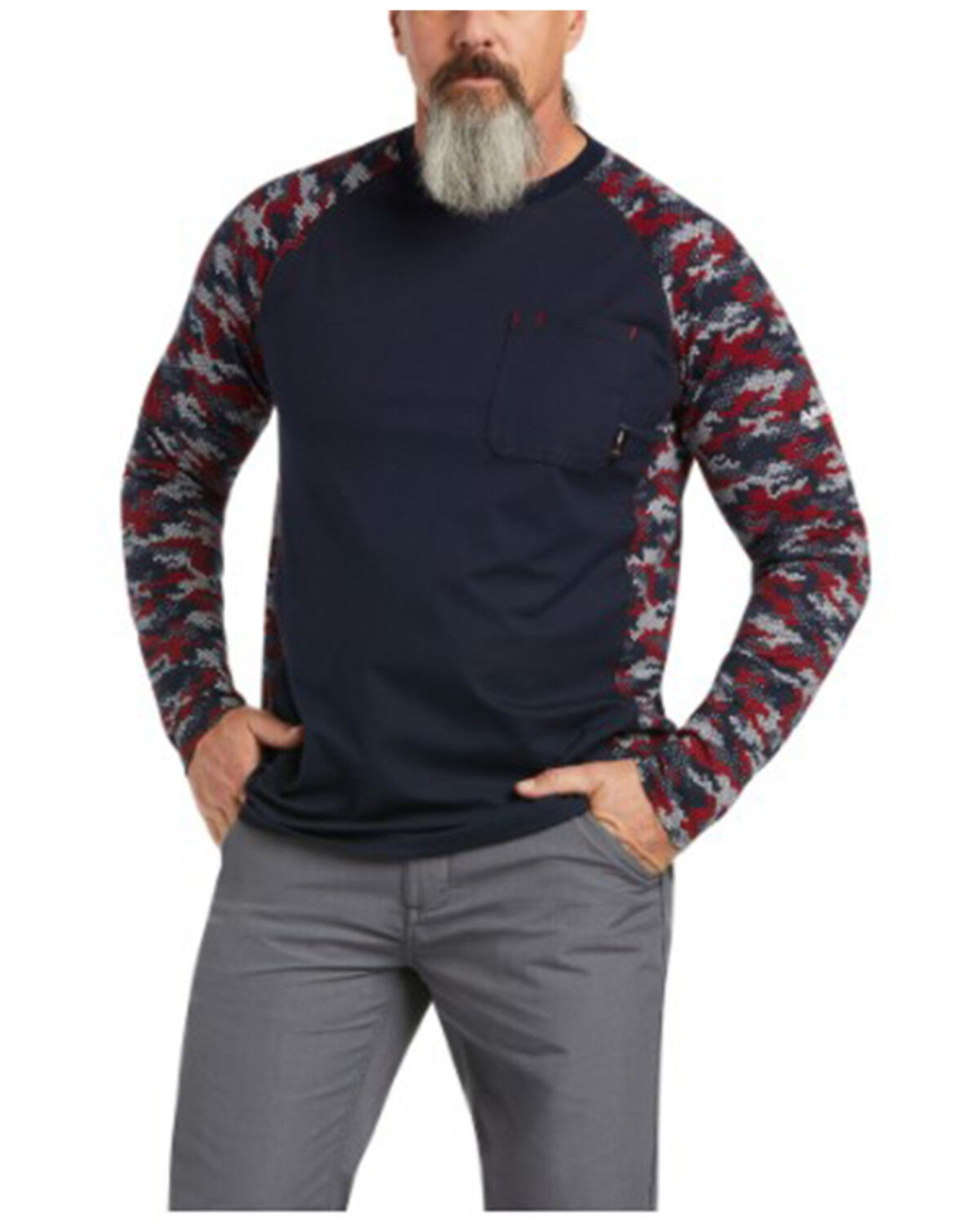 Image #1 - Ariat Men's FR Stretch Camo Print Long Sleeve Baseball Work Shirt, , hi-res