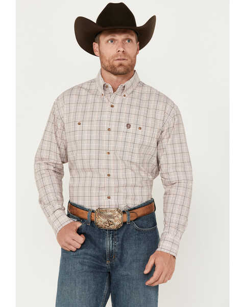 Image #1 - George Strait by Wrangler Men's Plaid Print Long Sleeve Button-Down Western Shirt, Red, hi-res