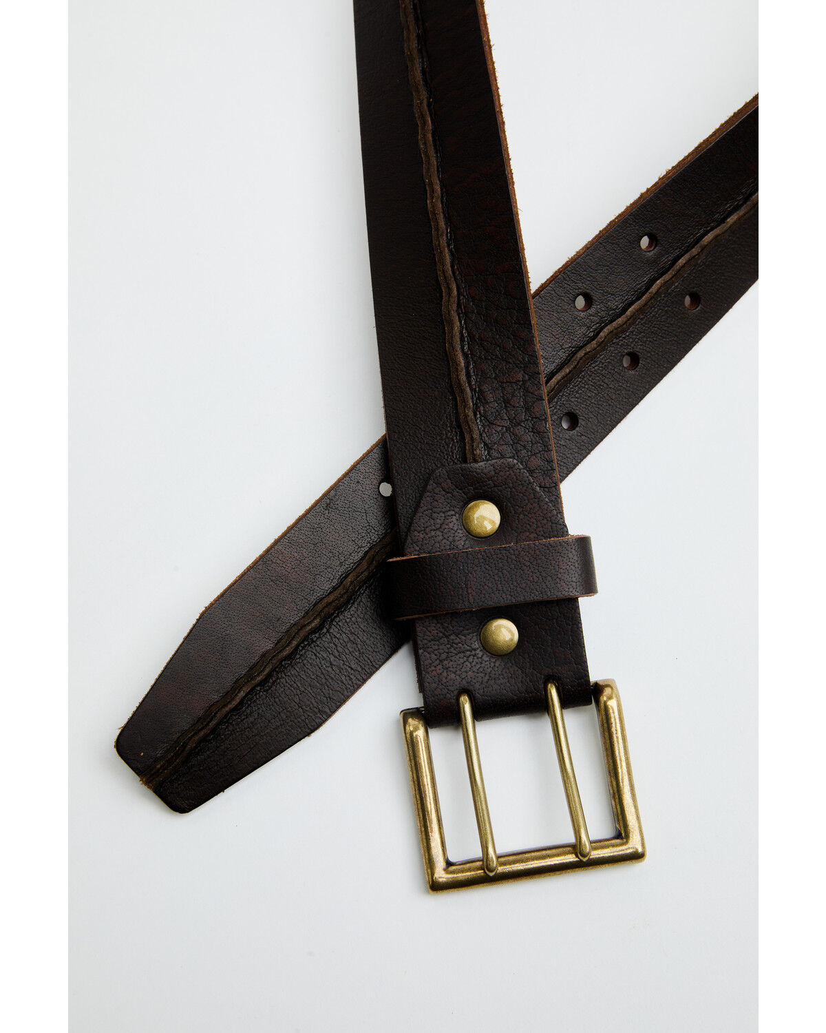 Image #2 - Brothers and Sons Men's Center Bump Double Prong Belt, Dark Brown, hi-res