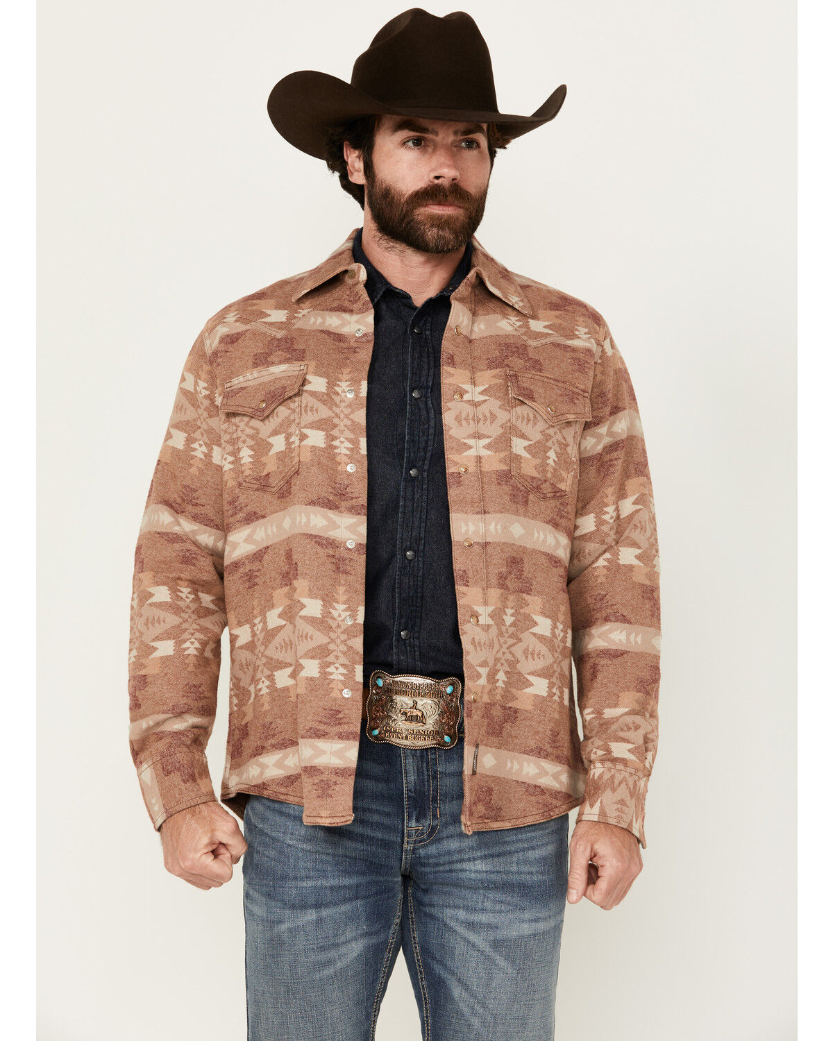 Image #1 - Wrangler Retro Men's Southwestern Print Long Sleeve Snap Western Shirt Jacket, Lt Brown, hi-res