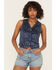 Image #1 - Rock & Roll Denim Women's Star Faux Suede Vest, Navy, hi-res