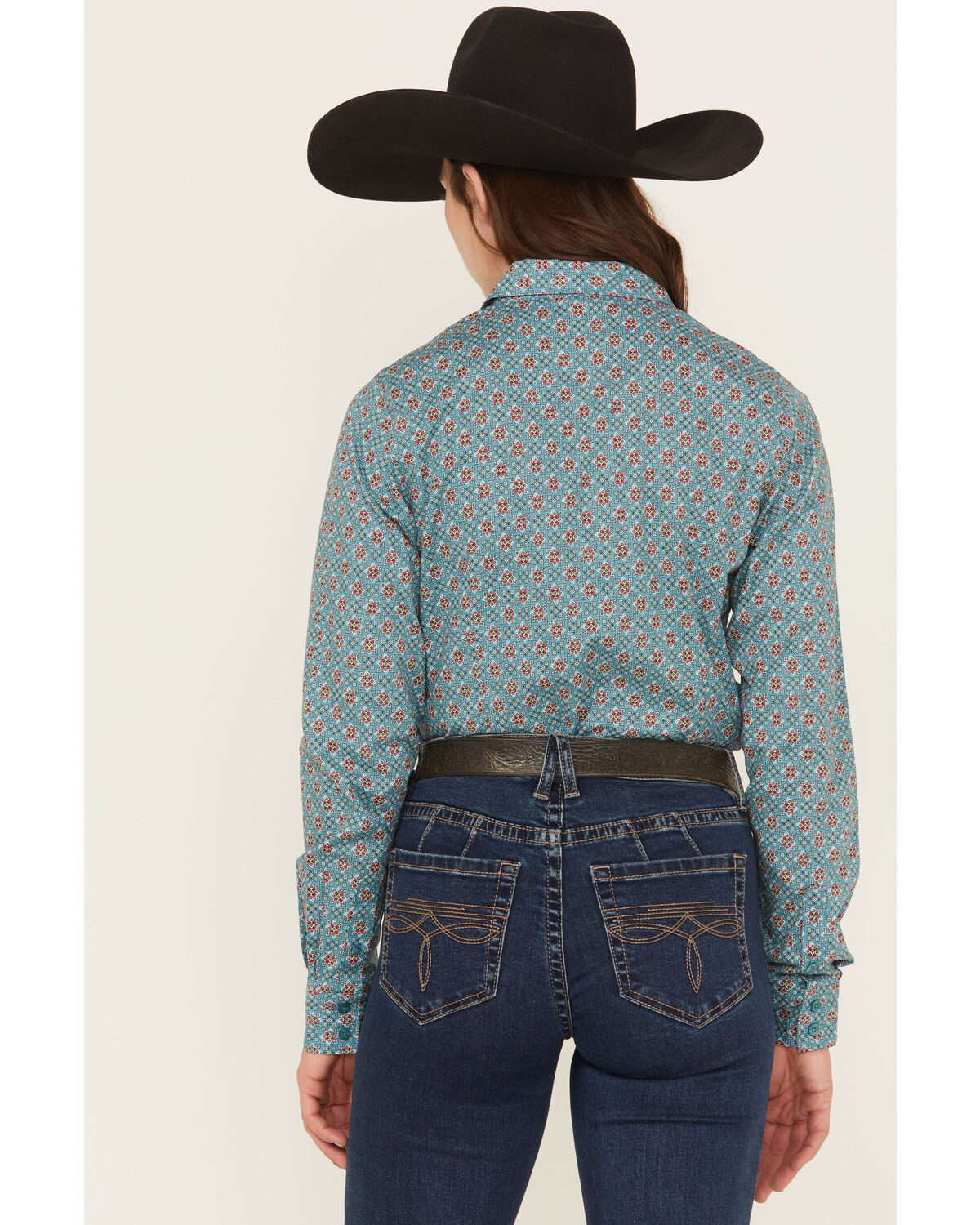 Image #4 - Cinch Women's Geo Print Long Sleeve Button-Down Western Shirt, Blue, hi-res
