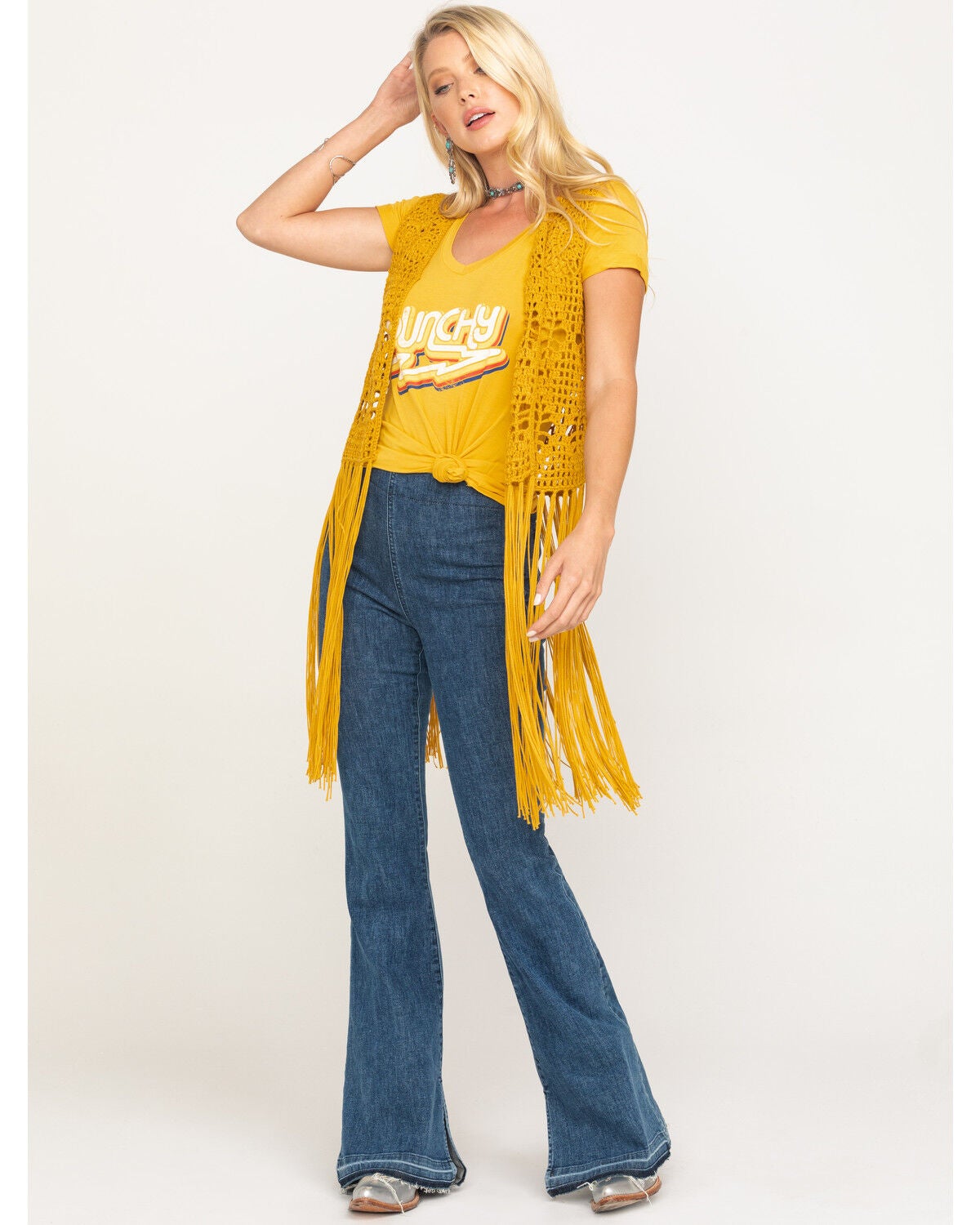 Mustard Crochet Long Fringe Vest | Sheplers
