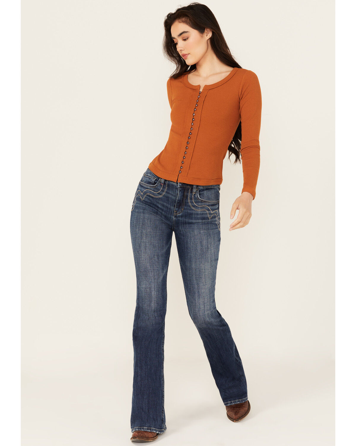 Image #1 - Idyllwind Women's Vistaview Medium Wash Embroidered Flare Stretch Denim Jeans, Medium Wash, hi-res