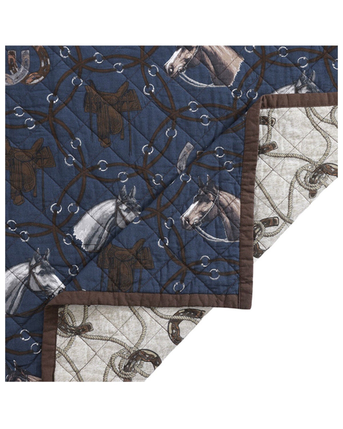 Image #4 - HiEnd Accents Saratoga Reversible Queen Size Quilt Set - 3 Piece, Navy, hi-res