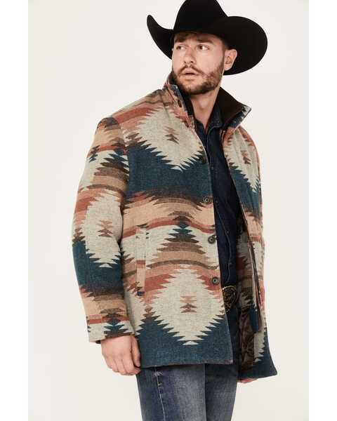 Image #2 - Cripple Creek Men's Southwestern Print Wool Jacket, Tan, hi-res