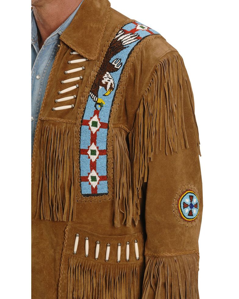 Liberty Wear Eagle Bead Fringed Suede Leather Jacket, Tobacco, hi-res