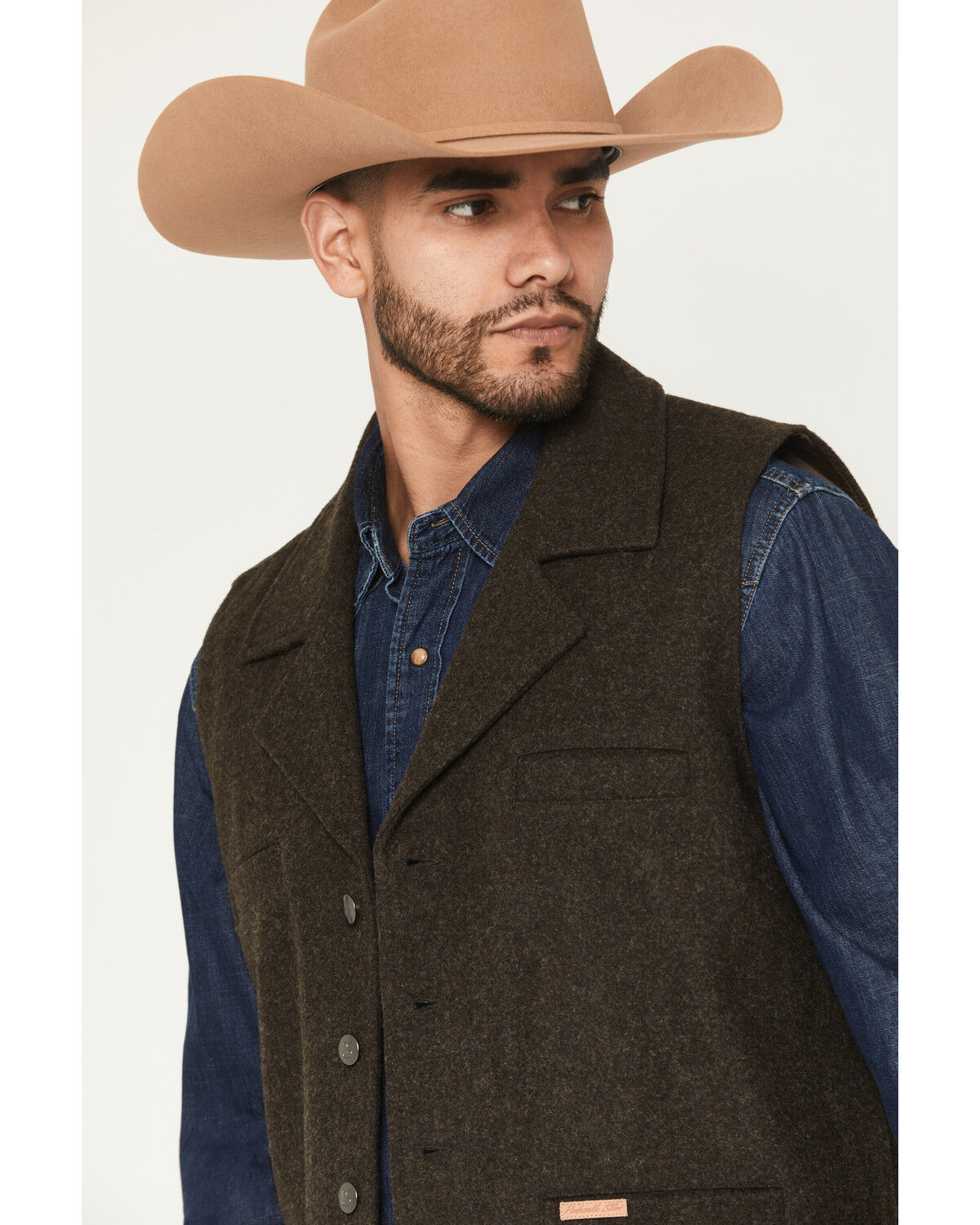 Image #6 - Powder River Outfitters Men's Wool Button-Down Vest, Dark Brown, hi-res