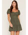 Image #1 - Trixxi Women's Ribbon Trim Short Sleeve Mini Dress, Green, hi-res