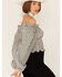 Image #4 - Beyond The Radar Women's Checkered Long Sleeve Crop Peasant Top, Black/white, hi-res