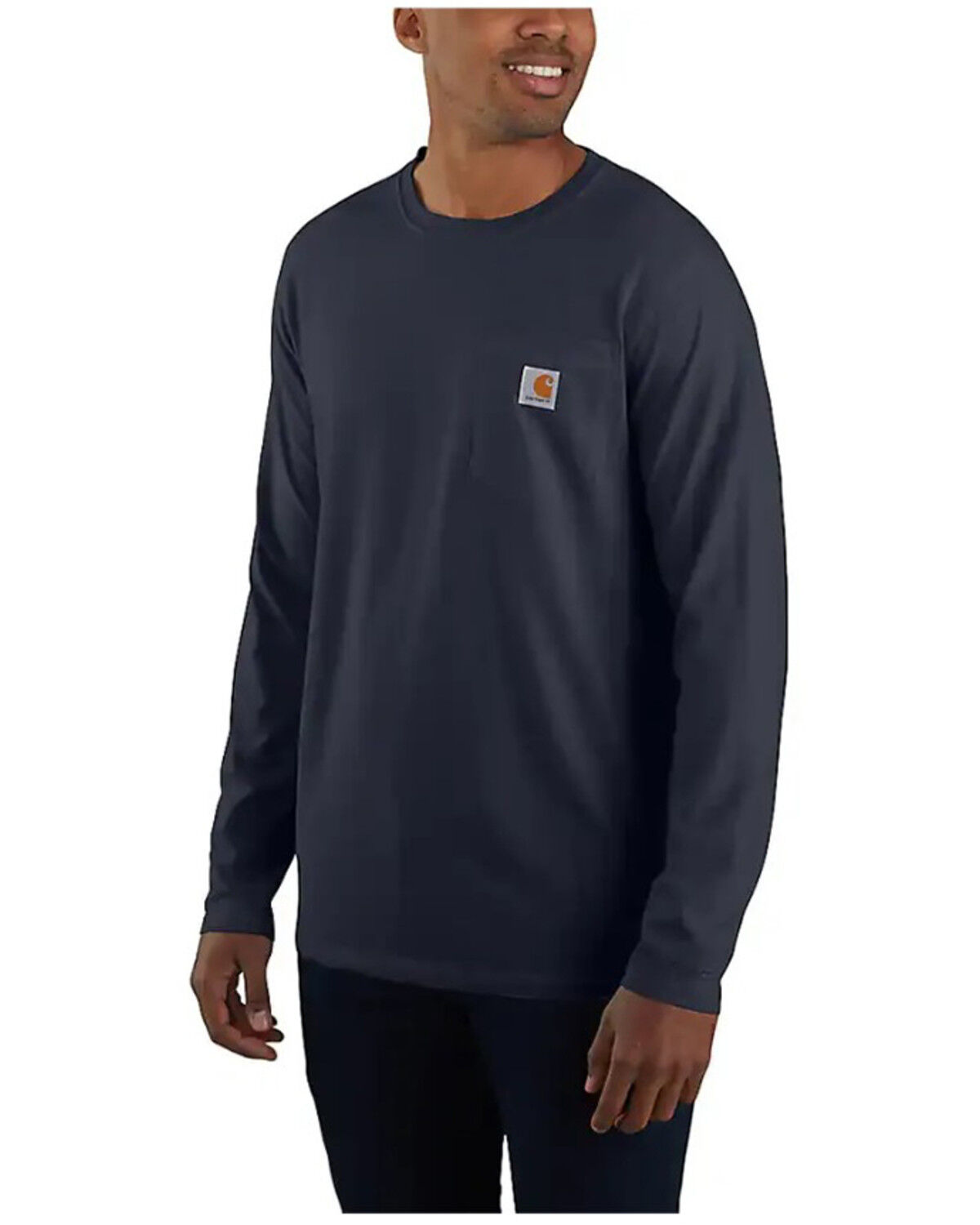 Image #1 - Carhartt Men's Force Relaxed Midweight Long Sleeve Pocket T-Shirt - Big, Navy, hi-res