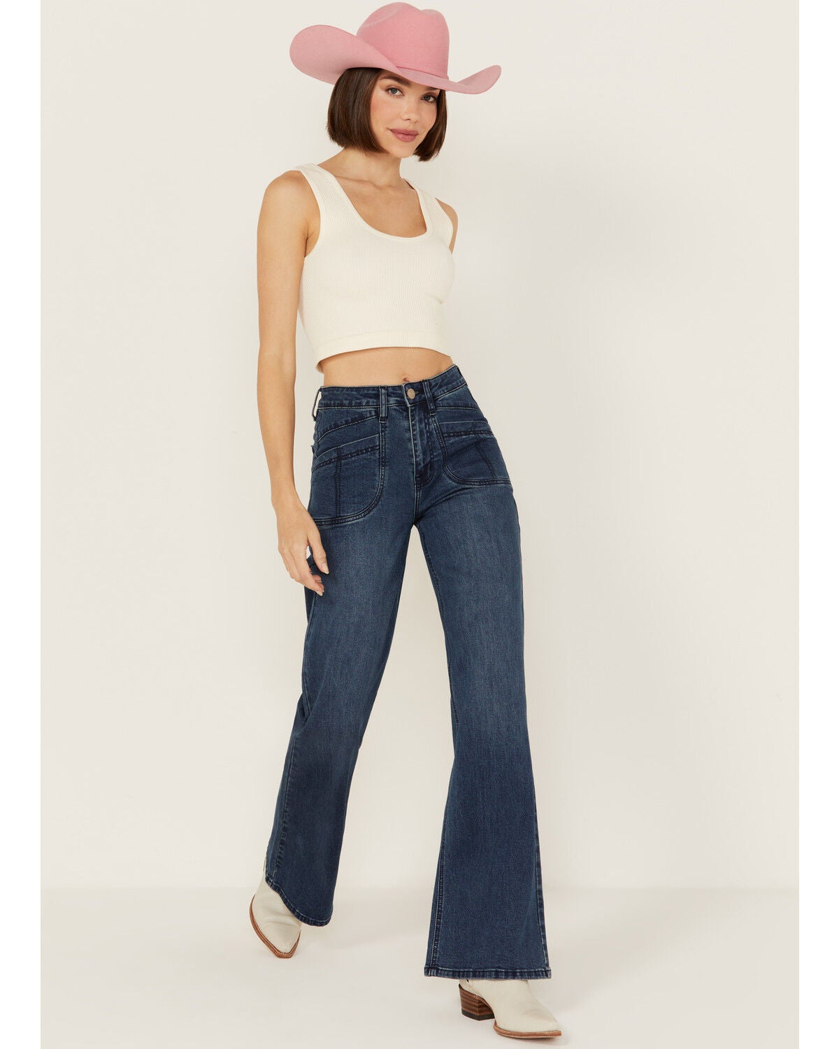 Image #1 - Rock & Roll Denim Women's Medium Wash High Rise Stretch Flare Jeans, Medium Wash, hi-res