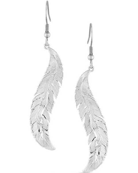 Image #2 - Montana Silversmiths Women's Breaking Trail Feather Earrings, Silver, hi-res