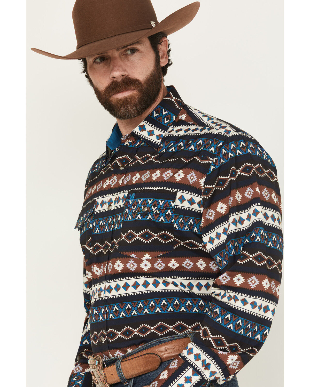 Image #2 - Rodeo Clothing Men's Southwestern Striped Long Sleeve Snap Western Shirt, Multi, hi-res