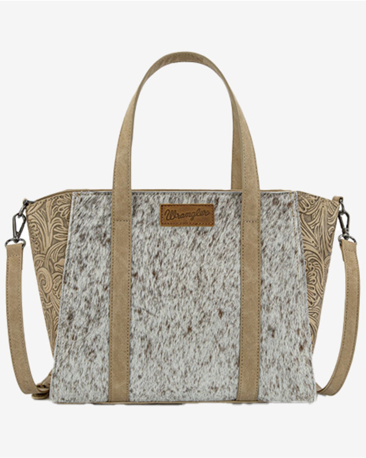 Wrangler Women's Cowhide Embossed Crossbody Tote Bag, Tan, hi-res