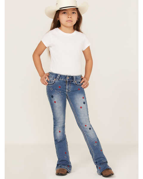Shyanne Little Girls' Light Wash Americana Star Flare Jeans, Blue, hi-res