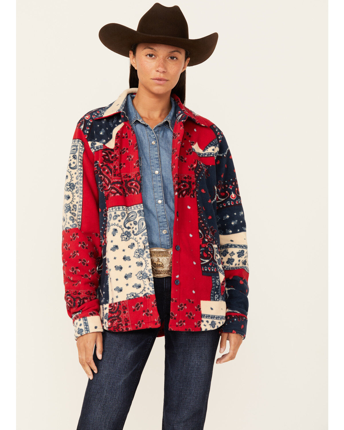 Image #1 - Outback Trading Co Women's Bandana Print Long Sleeve Haley Big Shirt, Red, hi-res