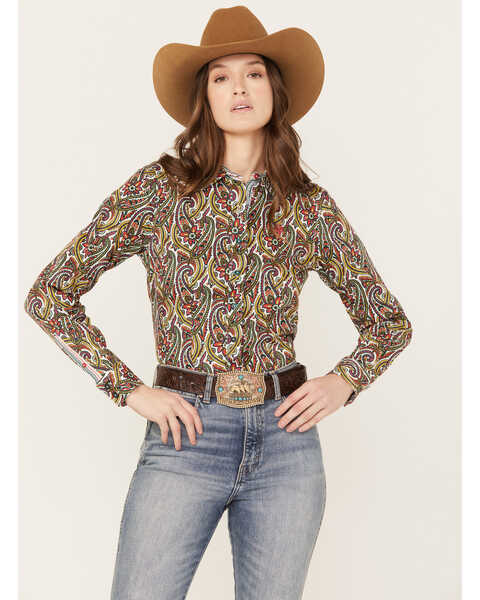 Image #1 - Cinch Women's Paisley Print Long Sleeve Button-Down Western Shirt, Multi, hi-res