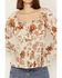 Wild Moss Women's Floral Smocked Waist Top, Ivory, hi-res