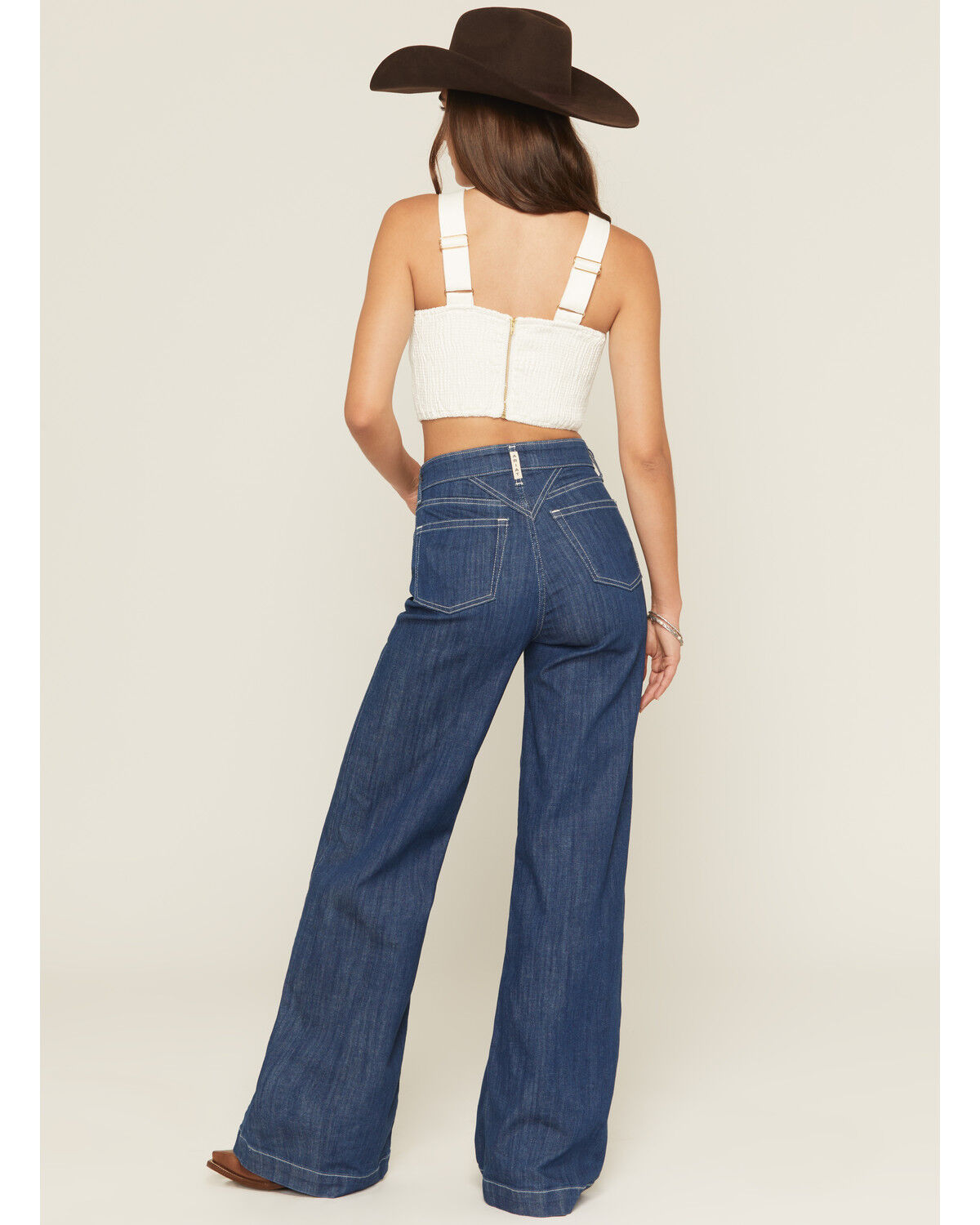 Image #3 - Ariat Women's Dark Wash Ultra High Rise Westie Yoke Wide Leg Stretch Denim Jeans, Dark Wash, hi-res