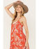 Wild Moss Women's Floral and Paisley Print Hanky Hem Dress, Red, hi-res