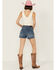 Image #3 - Rock & Roll Denim Women's Medium Wash High Rise Chain Fringe Denim Shorts, Medium Wash, hi-res