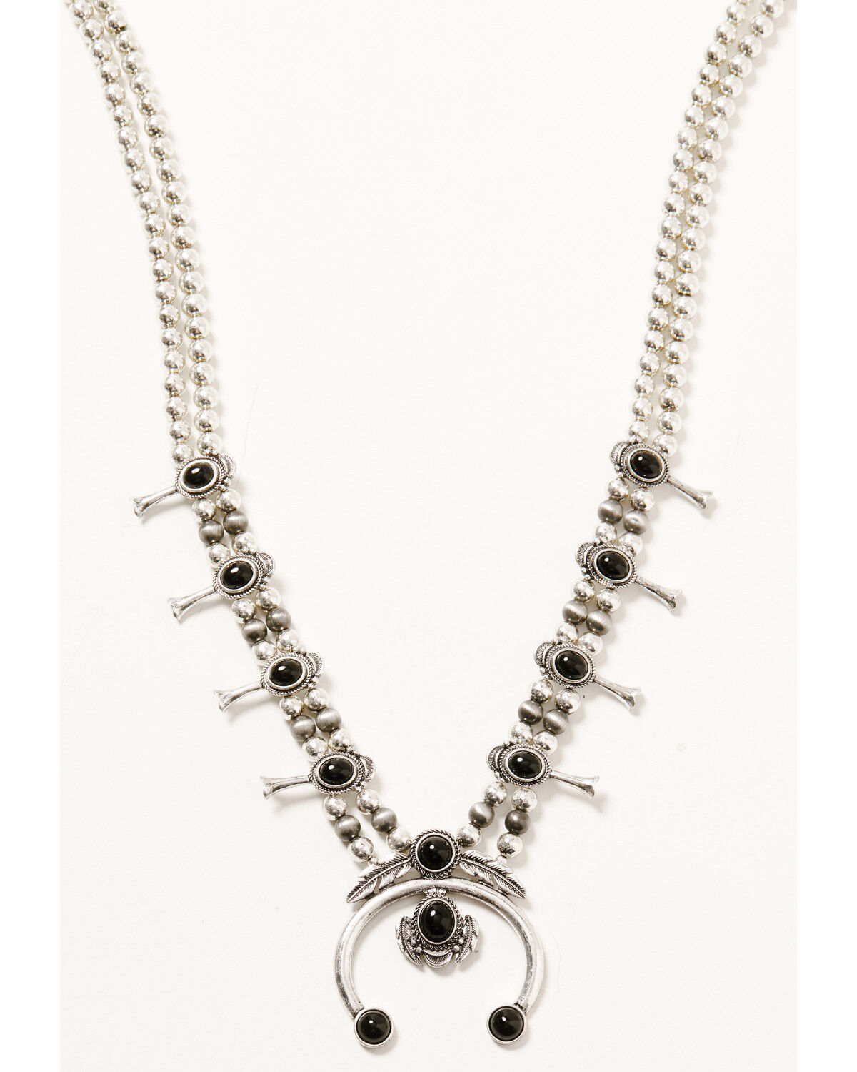 Image #1 - Shyanne Women's Silver Beaded Squash Blossom Onyx Stone Necklace, Silver, hi-res