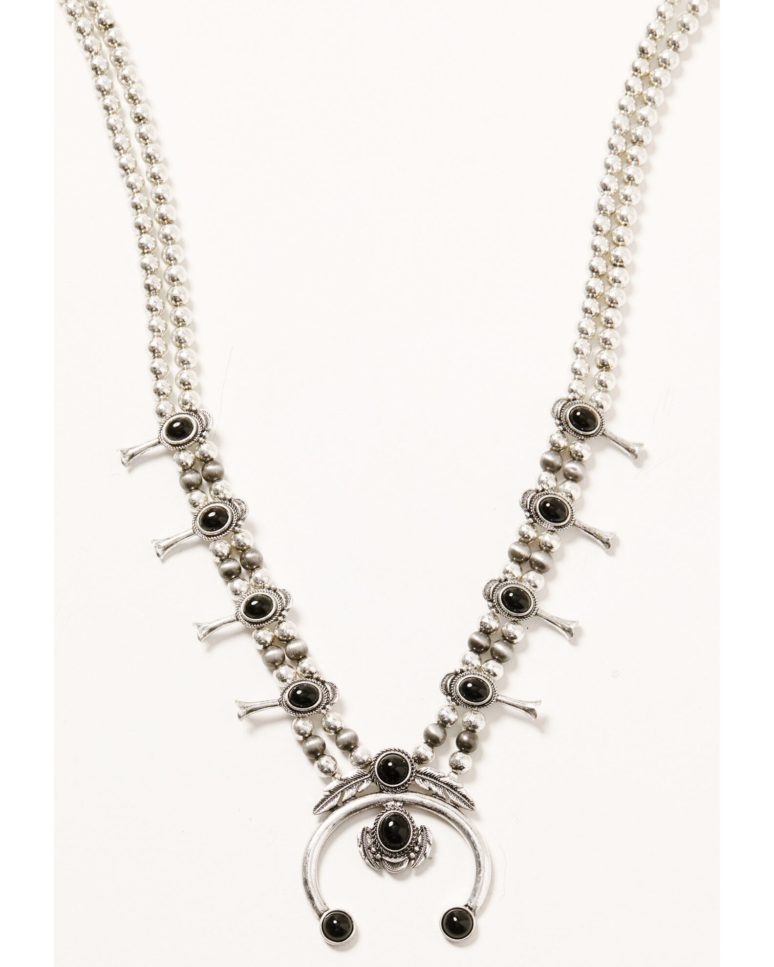 Image #1 - Shyanne Women's Silver Beaded Squash Blossom Onyx Stone Necklace, Silver, hi-res