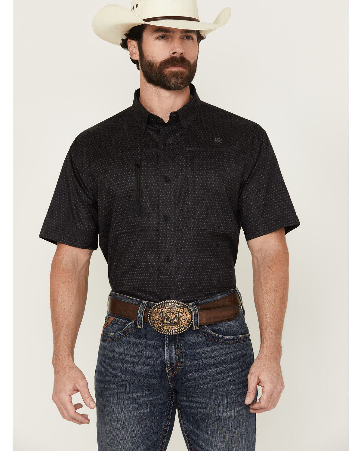 Image #1 - Ariat Men's VentTek Arrows Geo Print Short Sleeve Button-Down Western Shirt, Black, hi-res