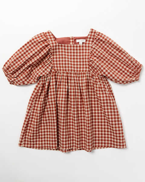 Image #1 - Yura Toddler Girls' Plaid Print Quarter Sleeve Dress, Rust Copper, hi-res