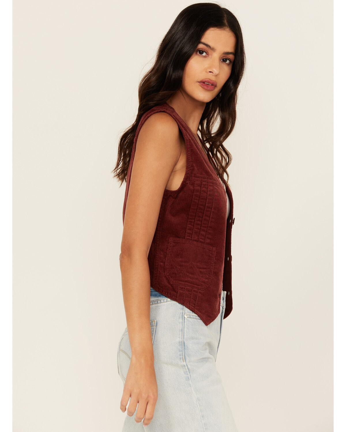 Image #2 - Wrangler Women's Corduroy Slim Fit Button-Down Vest, Red, hi-res