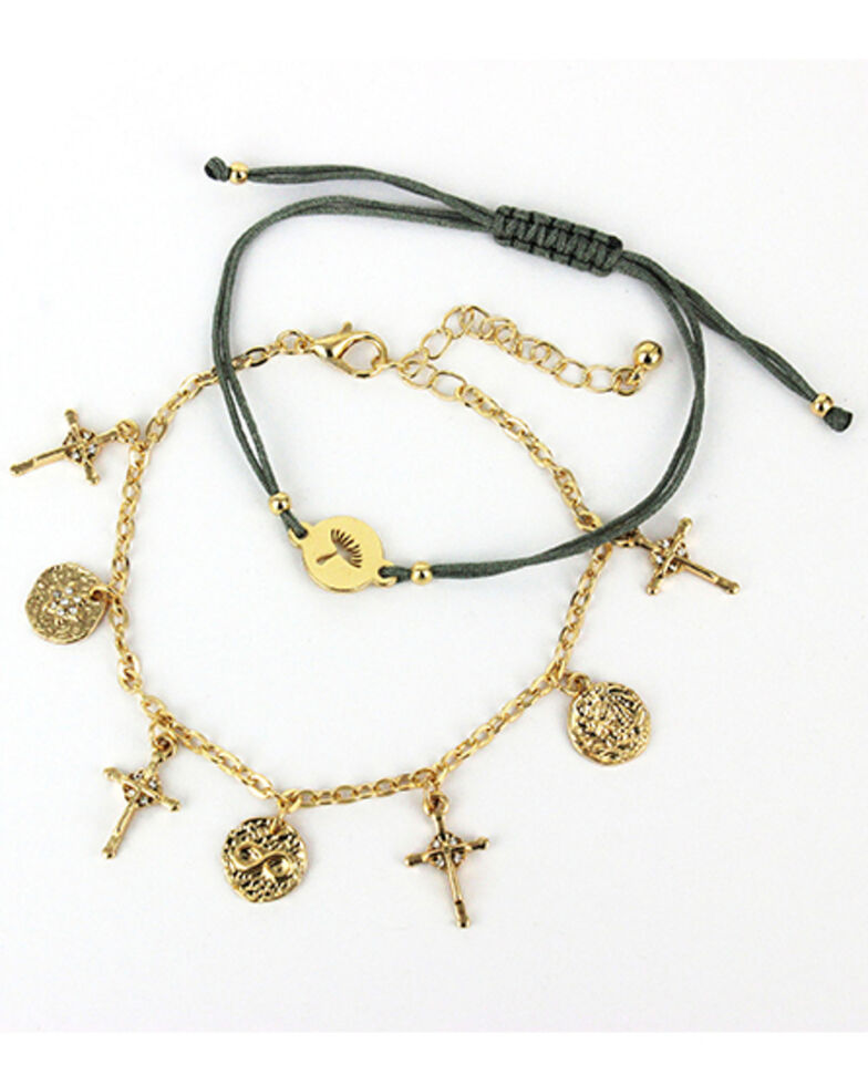 Shyanne Women's Delicate Cross Charm & Pull Clasp Bracelet, Gold, hi-res